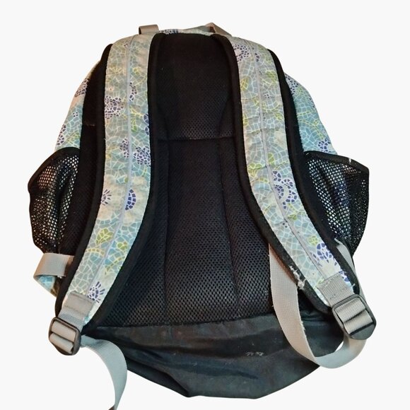 L L Bean Backpack Blue Floral Mesh Pockets Padded Straps - Picture 6 of 15